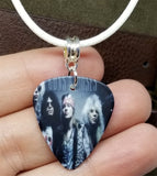 Guns n' Roses Group Picture Guitar Pick Necklace on White Rolled Cord