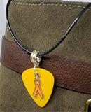 Orange Ribbon Charm on Orange Guitar Pick Necklace with Black Cord