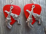 CLEARANCE Large Crossed Guns Charm Guitar Pick Earrings - Pick Your Color