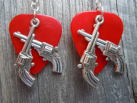 CLEARANCE Large Crossed Guns Charm Guitar Pick Earrings - Pick Your Color