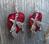 CLEARANCE Large Crossed Guns Charm Guitar Pick Earrings - Pick Your Color
