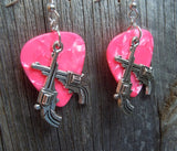 CLEARANCE Large Crossed Guns Charm Guitar Pick Earrings - Pick Your Color