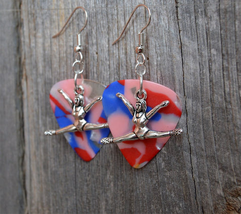 CLEARANCE Gymnast Doing a Split Charm Guitar Pick Earrings - Pick Your Color