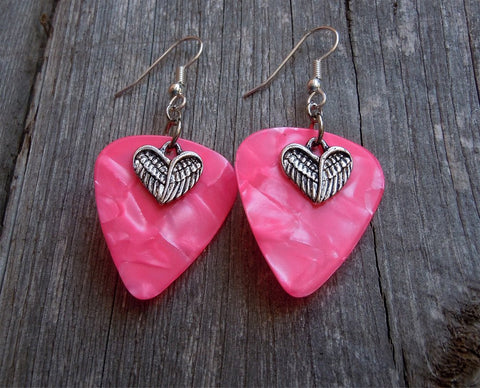 CLEARANCE Heart Made Of Wings Charms Guitar Pick Earrings - Pick Your Color
