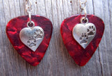 CLEARANCE Heart with Paw Prints Charm Guitar Pick Earrings - Pick Your Color