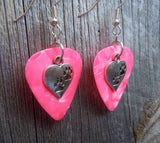 CLEARANCE Heart with Paw Prints Charm Guitar Pick Earrings - Pick Your Color