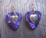 CLEARANCE Heart with Paw Prints Charm Guitar Pick Earrings - Pick Your Color