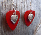 CLEARANCE Heart with Paw Prints Charm Guitar Pick Earrings - Pick Your Color