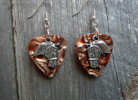 Horse Head Charm Guitar Pick Earrings - Pick Your Color