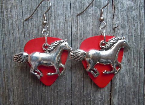 CLEARANCE Large Horse Running Charm Guitar Pick Earrings - Pick Your Color