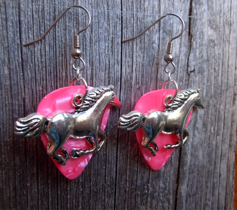 CLEARANCE Large Horse Running Charm Guitar Pick Earrings - Pick Your Color
