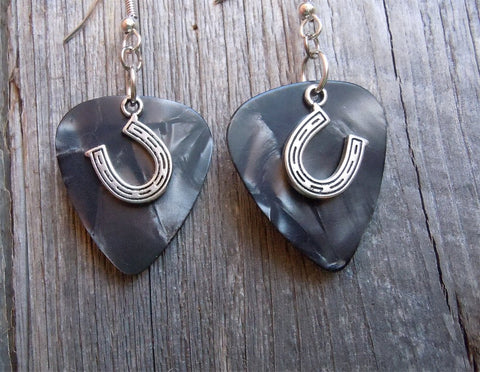 CLEARANCE Horseshoe Charm Guitar Pick Earrings - Pick Your Color