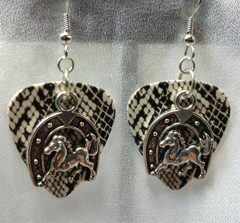 CLEARANCE Horse and Horseshoe Charm Guitar Pick Earrings - Pick Your Color