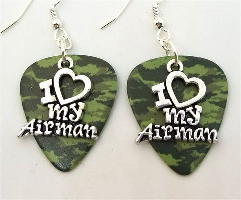 CLEARANCE I Heart My Airman Charm Guitar Pick Earrings - Pick Your Color