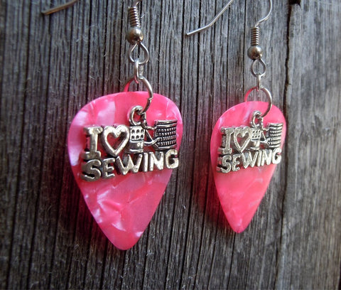 CLEARANCE I Heart Sewing Charm Guitar Pick Earrings - Pick Your Color
