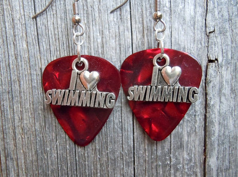 CLEARANCE I Heart Swimming Charm Guitar Pick Earrings - Pick Your Color