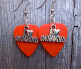 CLEARANCE I Heart Swimming Charm Guitar Pick Earrings - Pick Your Color
