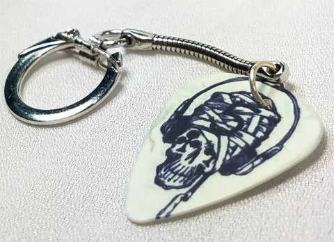 Skull with Headphones Guitar Pick Keychain