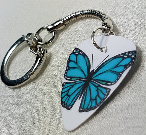 Aqua Blue Butterfly Guitar Pick Keychain