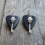 CLEARANCE Skull Key Charm Guitar Pick Earrings - Pick Your Color