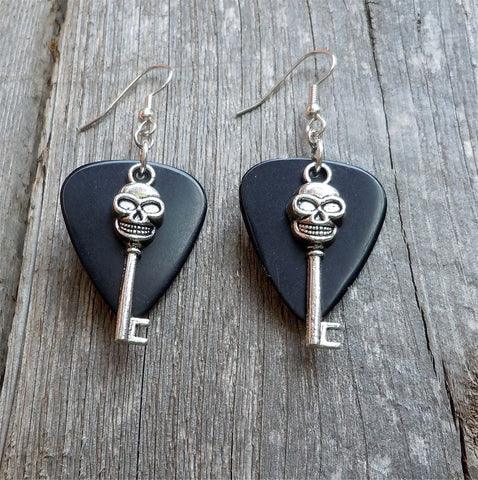 CLEARANCE Skull Key Charm Guitar Pick Earrings - Pick Your Color
