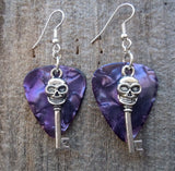 CLEARANCE Skull Key Charm Guitar Pick Earrings - Pick Your Color