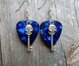 CLEARANCE Skull Key Charm Guitar Pick Earrings - Pick Your Color