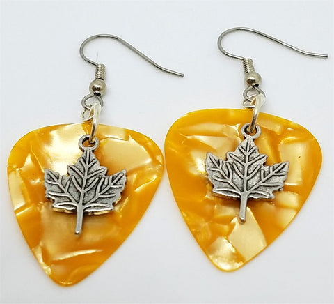 CLEARANCE Maple Leaf Charm Guitar Pick Earrings - Pick Your Color