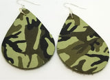Soft Leather Camouflage Teardrop Earrings