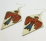 Silver Foil Real Leather Earrings with Hand Illustrated Thunderbird OOAK
