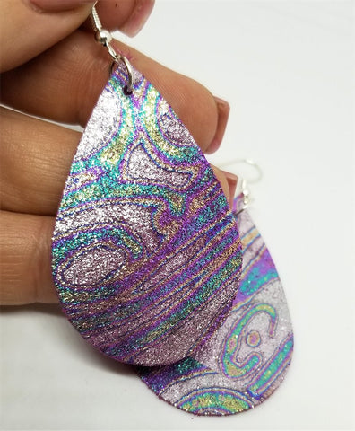 Oil Slick Finish Leather Teardrop Earrings