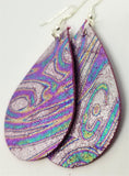 Oil Slick Finish Leather Teardrop Earrings