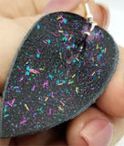 Black Real Leather Leaf Earrings with Funfetti Glitter