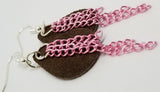 Brown Teardrop Suede Leather Earrings with Pink Chain Dangles