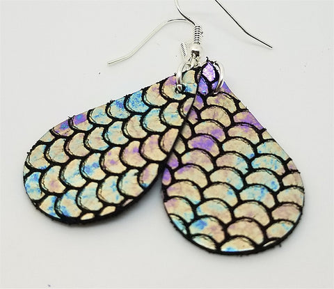 Small Teardrop Shaped Mermaid Scales Leather Earrings