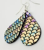 Small Teardrop Shaped Mermaid Scales Leather Earrings