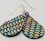 Small Teardrop Shaped Mermaid Scales Leather Earrings