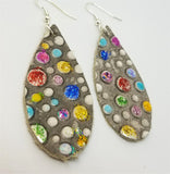 Teardrop Shaped Embossed Colored Glitter Polka Dot Leather Earrings