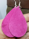 Pink with Crackle Holographic Finish Real Leather Teardrop Shaped Earrings