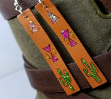 Hand Painted Southwestern Themed on Brown Real Leather Strip Earrings