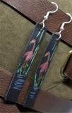 Hand Painted Flamingo on Black Real Leather Strip Earrings