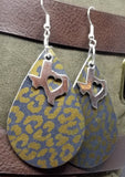 Bronze Leopard Print Teardrop Shaped Leather Earrings with a Texas Charm Overlay