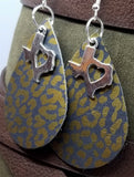 Bronze Leopard Print Teardrop Shaped Leather Earrings with a Texas Charm Overlay