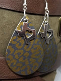 Bronze Leopard Print Teardrop Shaped Leather Earrings with a Texas Charm Overlay