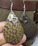 Bronze Leopard Print Teardrop Shaped Leather Earrings with a Texas Charm Overlay