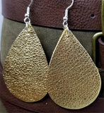 Metallic Gold Finished Tear Drop Shaped Real Leather Earrings