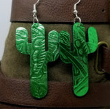 Green Metallic Cactus Shaped Real Leather Earrings