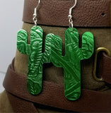 Green Metallic Cactus Shaped Real Leather Earrings