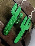 Green Metallic Cactus Shaped Real Leather Earrings