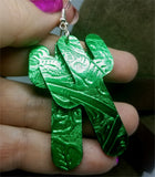 Green Metallic Cactus Shaped Real Leather Earrings